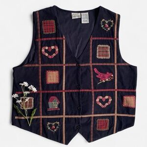 Vintage patchwork birds & hearts corduroy vest